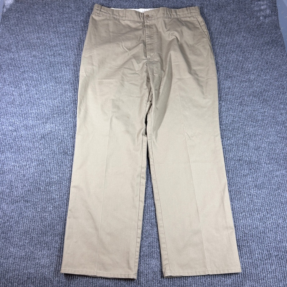 Sears Roebucks Pants Mens 40x32 Perma-Prest Khaki Chino Tan Full Fit Flat Front